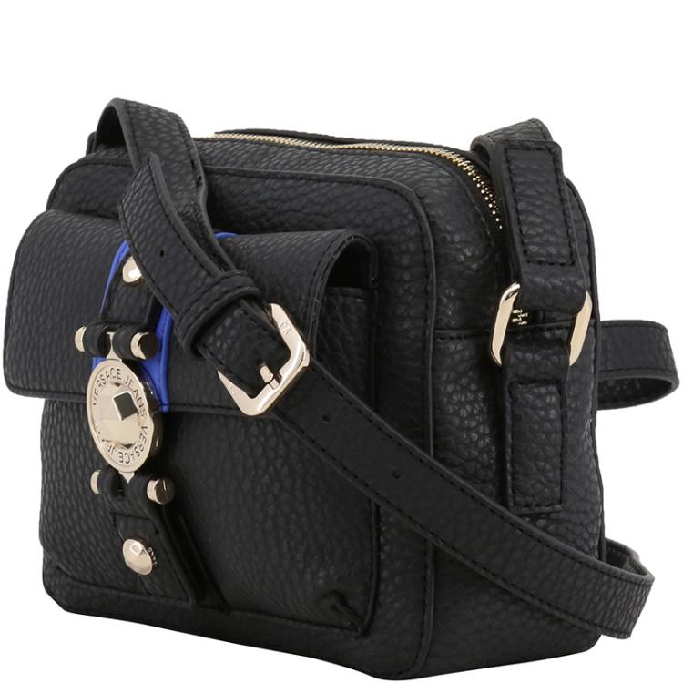 Pre Owned Versace Jeans Black Pebbled Faux Leather Crossbody Bag