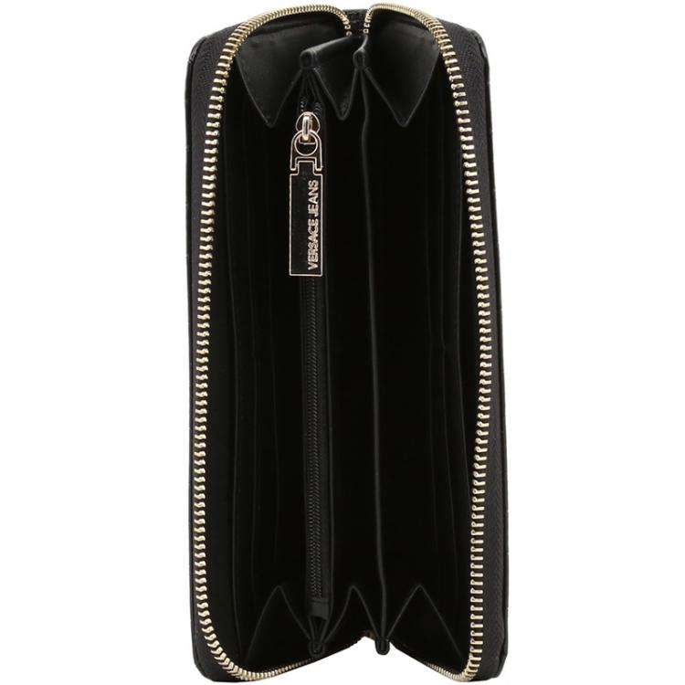 مملوكة مسبقًا Versace Jeans Black Faux Embossed Leather Zip Around Wallet