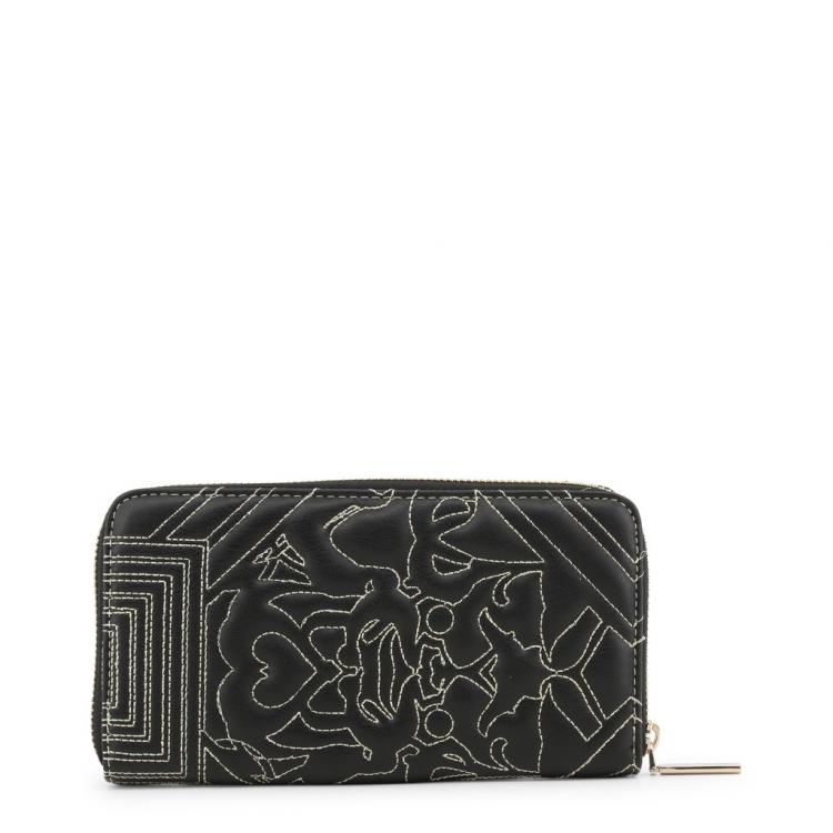 مملوكة مسبقًا Versace Jeans Black Faux Quilted Leather Zip Around Wallet