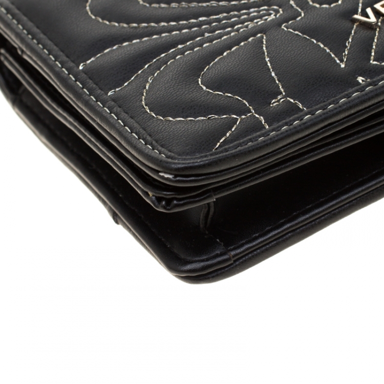 Pre Owned Versace Jeans Black Quilted Faux Leather Chain Clutch Bag
