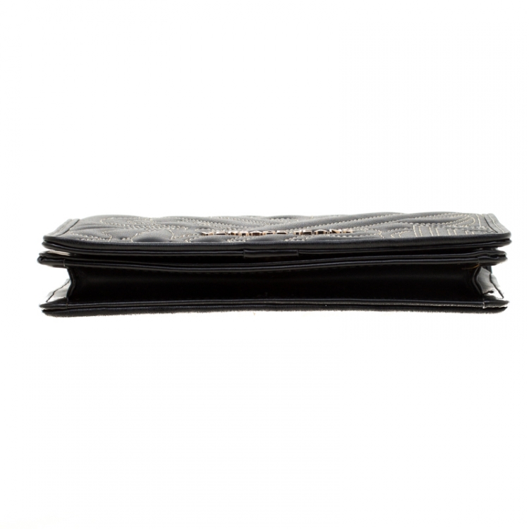 Pre Owned Versace Jeans Black Quilted Faux Leather Chain Clutch Bag