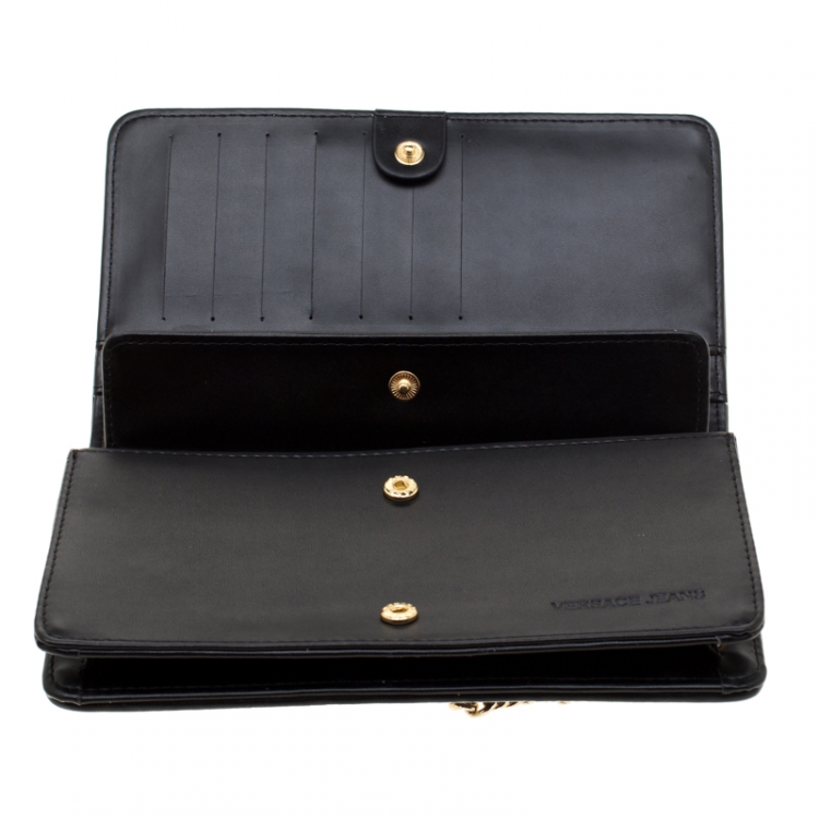 Pre Owned Versace Jeans Black Quilted Faux Leather Chain Clutch Bag