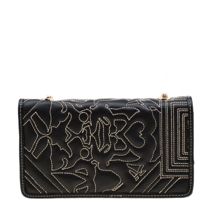 Pre Owned Versace Jeans Black Quilted Faux Leather Chain Clutch Bag