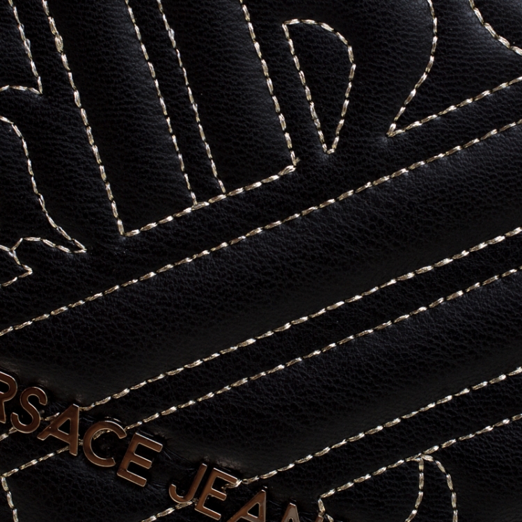 Pre Owned Versace Jeans Black Quilted Faux Leather Chain Clutch Bag