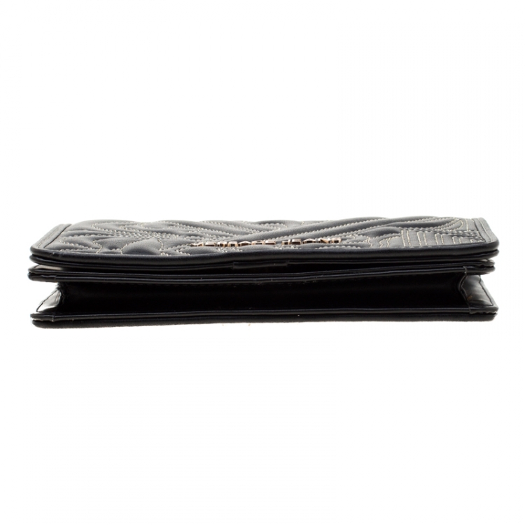 Pre Owned Versace Jeans Black Quilted Faux Leather Chain Clutch Bag