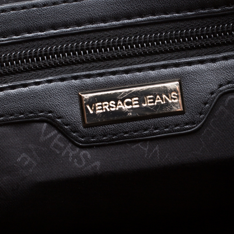 Pre Owned Versace Jeans Red Pebbled Faux Leather Satchel