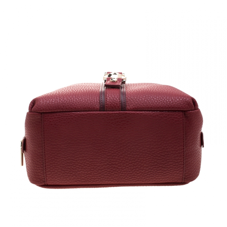 Pre Owned Versace Jeans Red Pebbled Faux Leather Satchel
