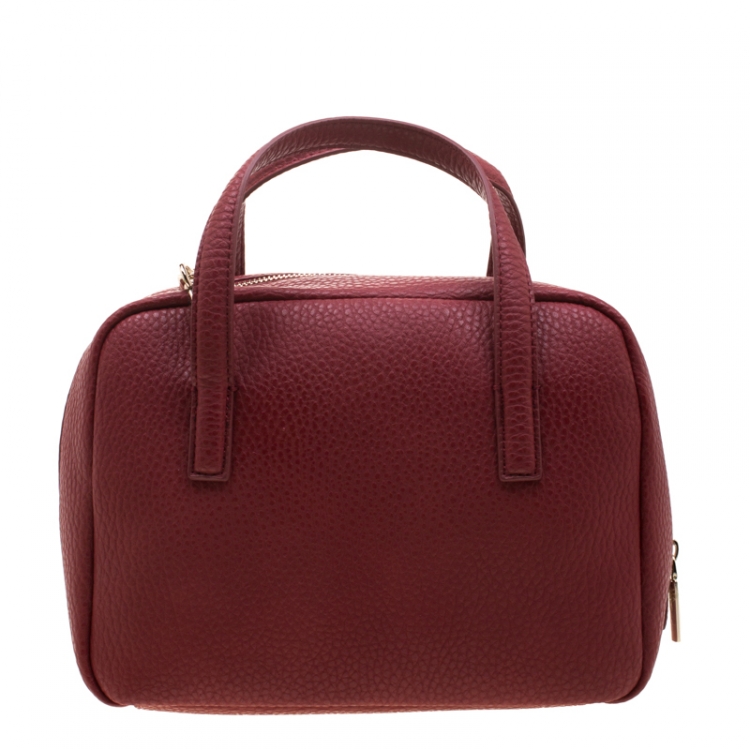 Pre Owned Versace Jeans Red Pebbled Faux Leather Satchel