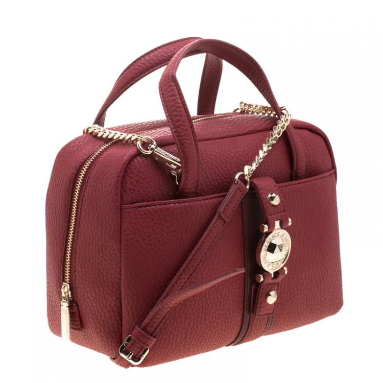 Pre Owned Versace Jeans Red Pebbled Faux Leather Satchel