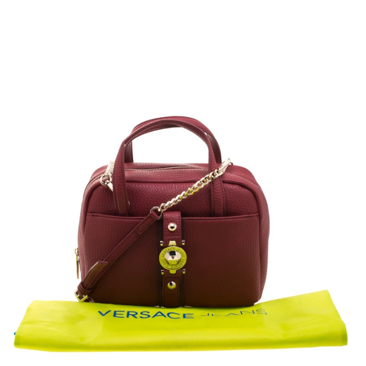 Pre Owned Versace Jeans Red Pebbled Faux Leather Satchel