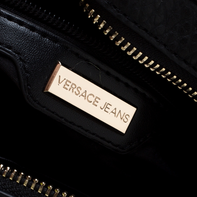 Pre Owned Versace Jeans Black Faux Pebbled Leather Crossbody Bag