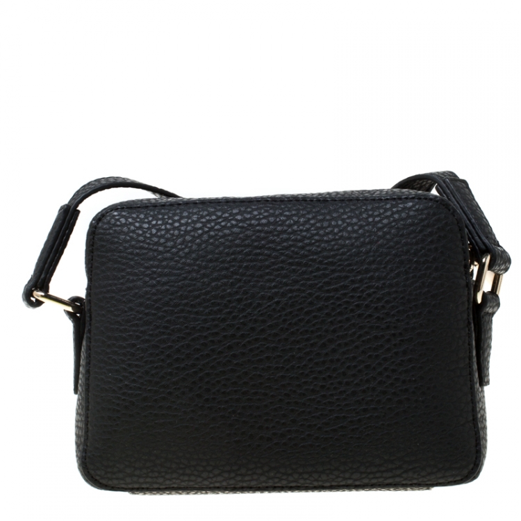 Pre Owned Versace Jeans Black Faux Pebbled Leather Crossbody Bag