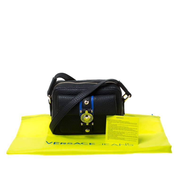 Pre Owned Versace Jeans Black Faux Pebbled Leather Crossbody Bag