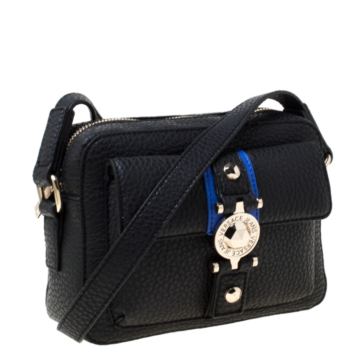 Pre Owned Versace Jeans Black Faux Pebbled Leather Crossbody Bag