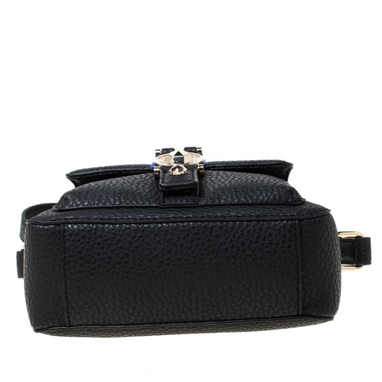 Pre Owned Versace Jeans Black Faux Pebbled Leather Crossbody Bag