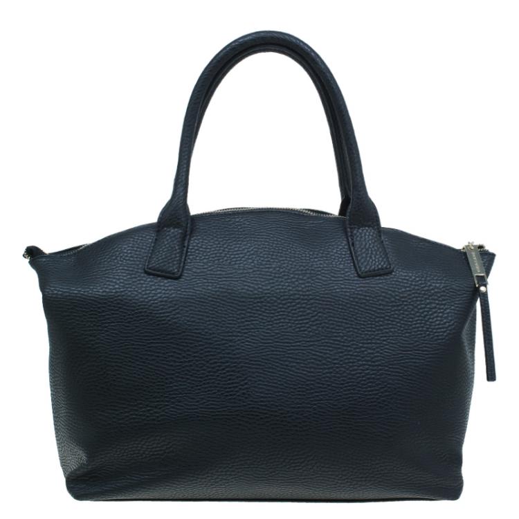 Pre Owned Versace Jeans Black Pebbled Leather Crystal Studs Shopping Tote