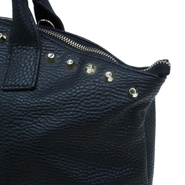 Pre Owned Versace Jeans Black Pebbled Leather Crystal Studs Shopping Tote
