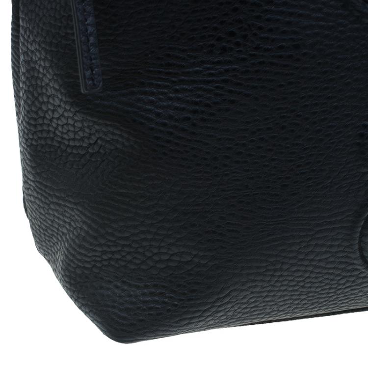 Pre Owned Versace Jeans Black Pebbled Leather Crystal Studs Shopping Tote
