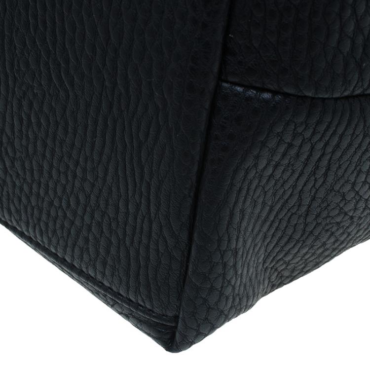 Pre Owned Versace Jeans Black Pebbled Leather Crystal Studs Shopping Tote