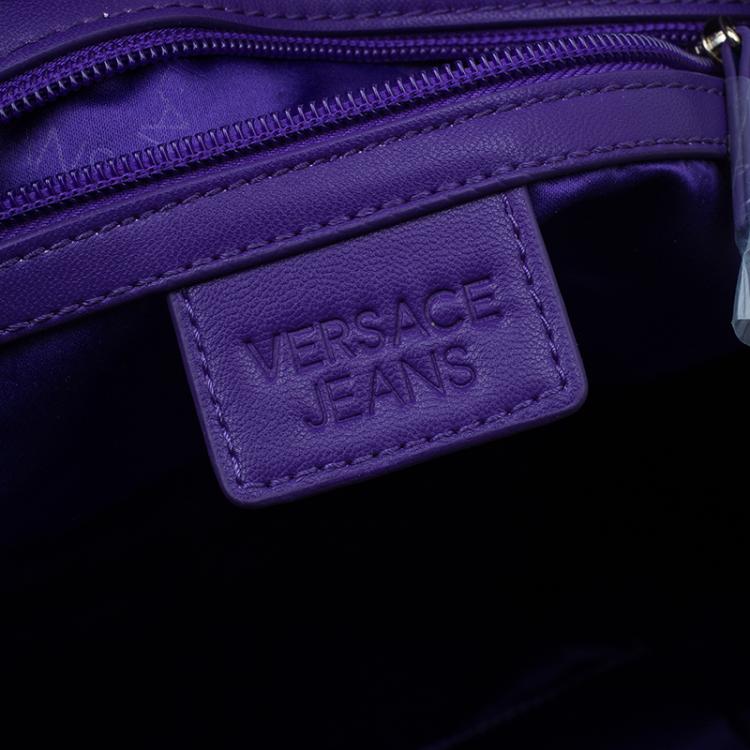 Pre Owned Versace Jeans Black Pebbled Leather Crystal Studs Shopping Tote
