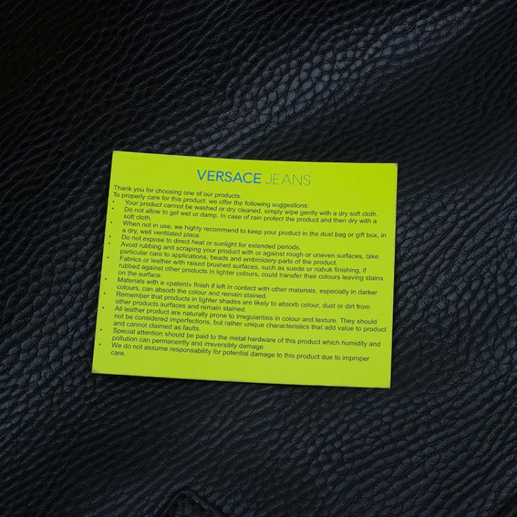 Pre Owned Versace Jeans Black Pebbled Leather Crystal Studs Shopping Tote