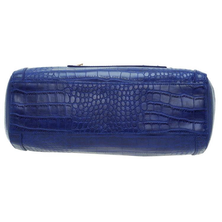 Pre Owned Versace Jeans Blue Croc Embossed Leather Satchel