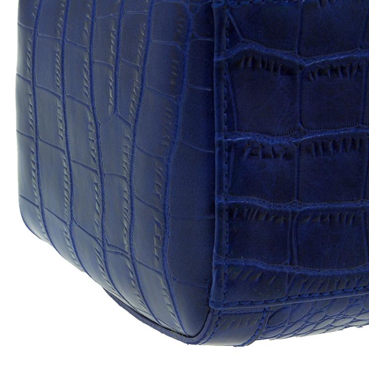 Pre Owned Versace Jeans Blue Croc Embossed Leather Satchel