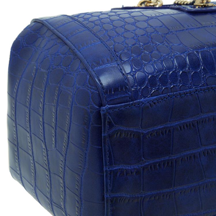 Pre Owned Versace Jeans Blue Croc Embossed Leather Satchel