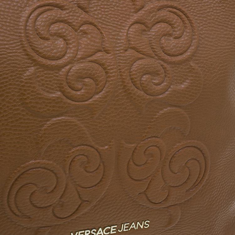 مملوكة مسبقًا Versace Jeans Brown Pebbled Leather Crystal Studs Hobo