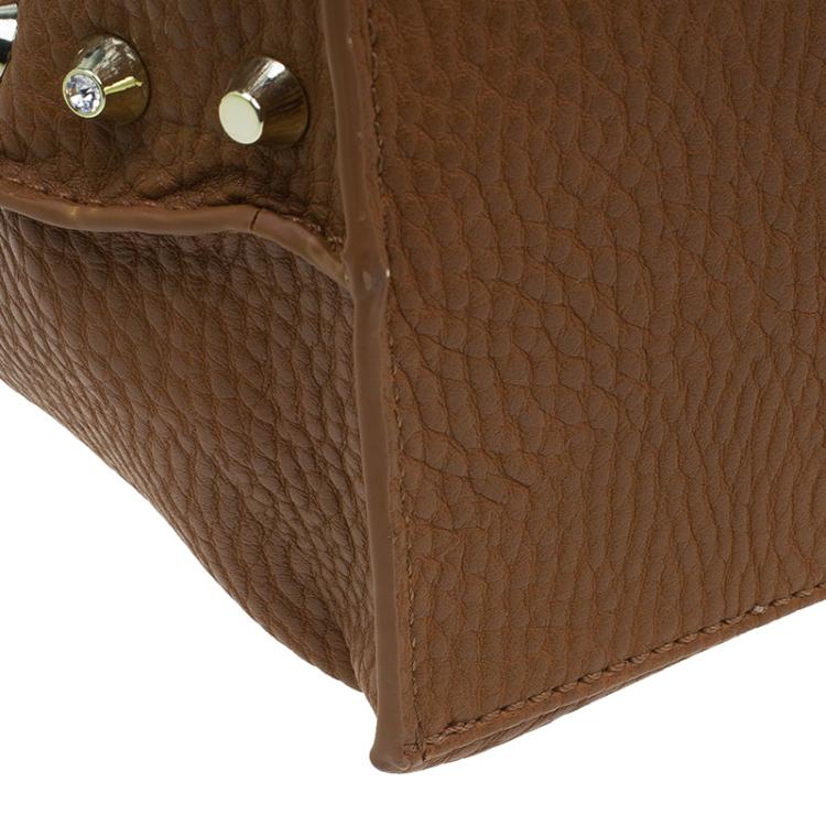 مملوكة مسبقًا Versace Jeans Brown Pebbled Leather Crystal Studs Hobo