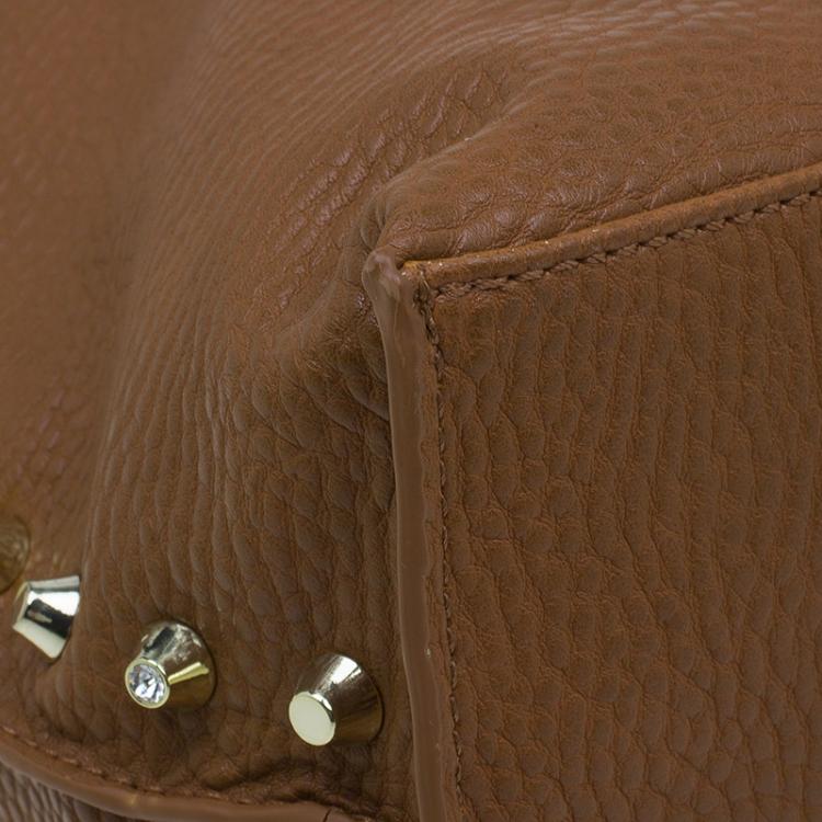 مملوكة مسبقًا Versace Jeans Brown Pebbled Leather Crystal Studs Hobo