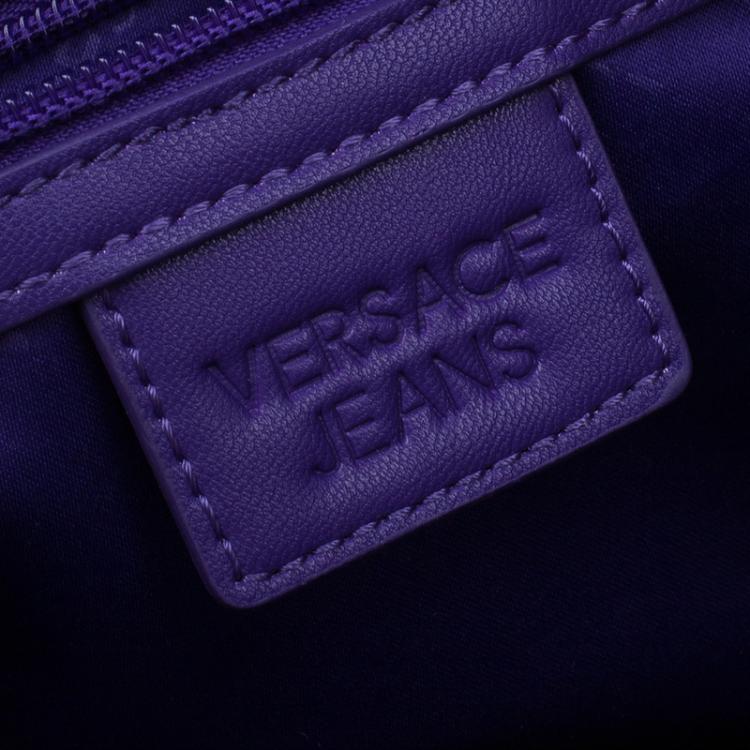 مملوكة مسبقًا Versace Jeans Brown Pebbled Leather Crystal Studs Hobo