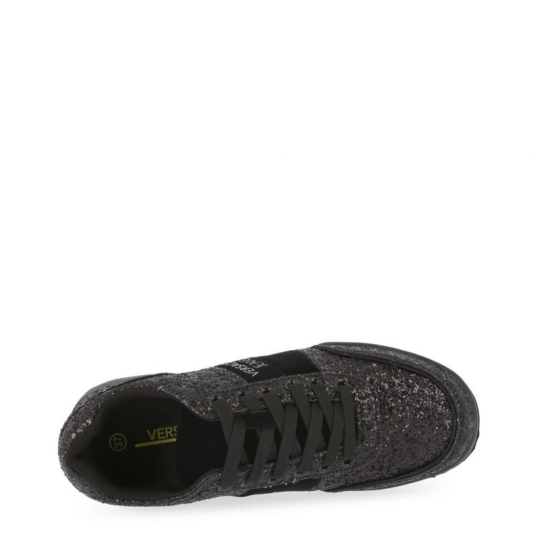 Pre Owned Versace Jeans Black Glitter and Leather Lace Up Sneakers Size 38
