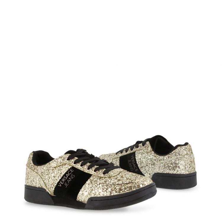 Pre Owned Versace Jeans Two Tone Glitter and Leather Lace Up Sneakers Size 40