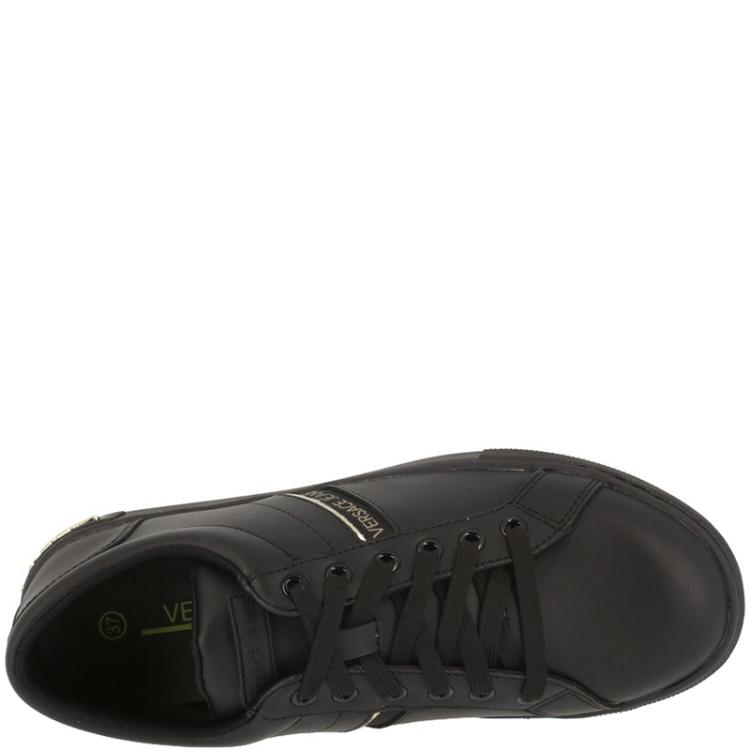 Pre Owned Versace Jeans Black Fabric and Leather Lace Up Sneakers Size 38