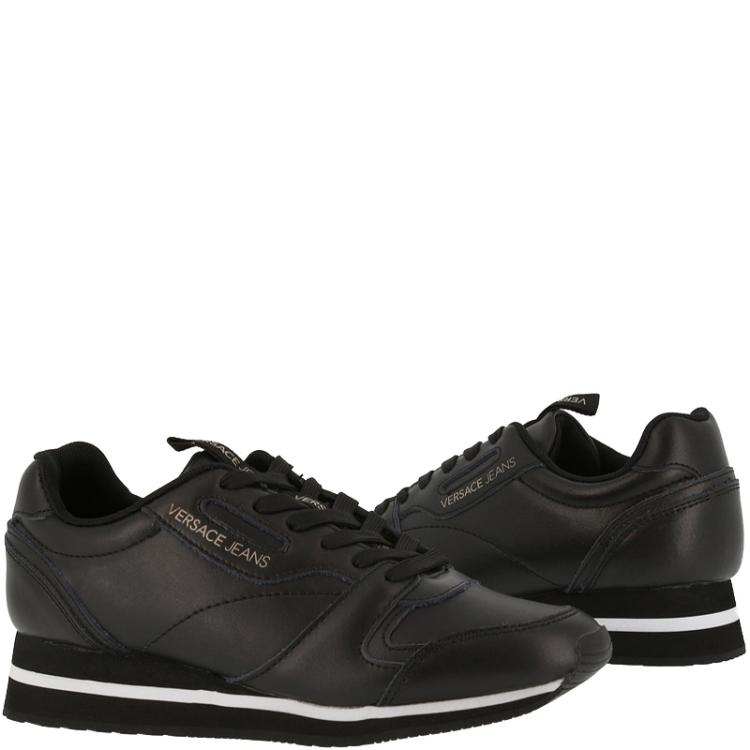 Pre Owned Versace Jeans Black Faux Leather Lace Up Sneakers Size 41
