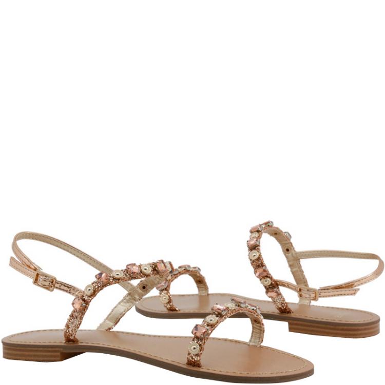 Pre Owned Versace Jeans Pink Embellished Crystals Flat Sandals Size 40