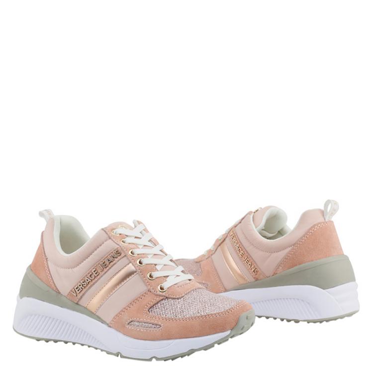 Pre Owned Versace Jeans Pink Fabric and Suede Platform Sneakers Size 41
