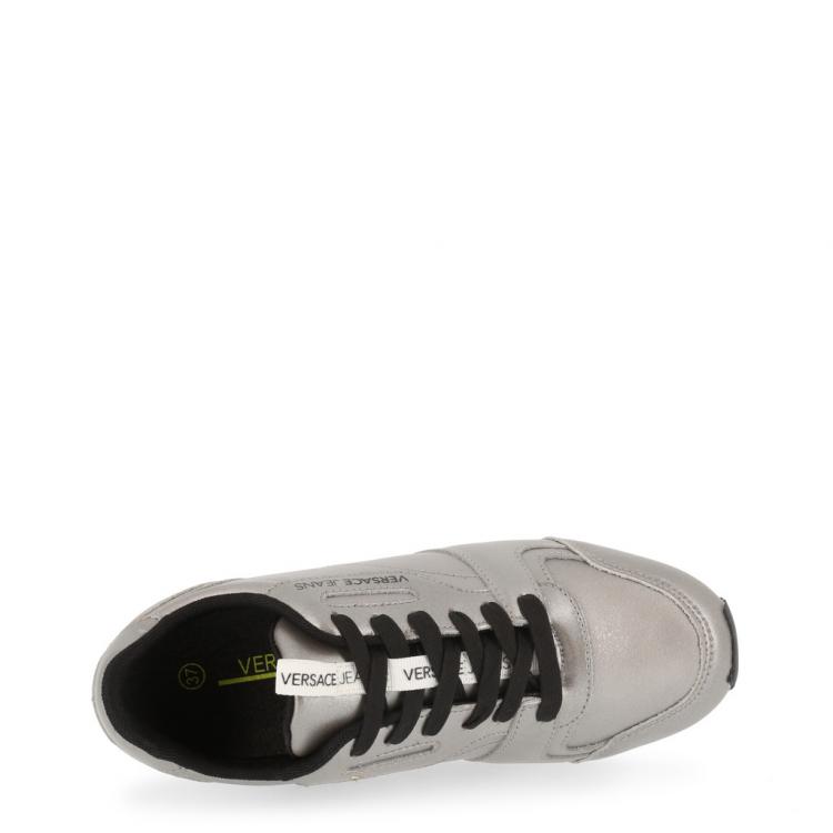 Pre Owned Versace Jeans Silver Faux Leather Lace Up Sneakers Size 40