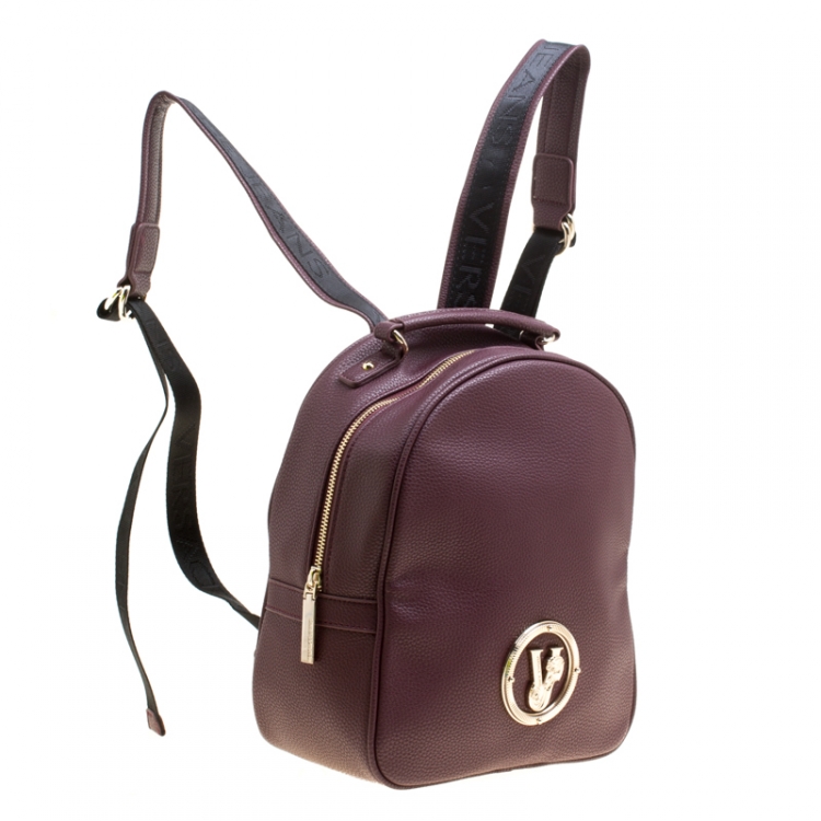 Pre Owned Versace Jeans Burgundy Pebbled Leather Backpack