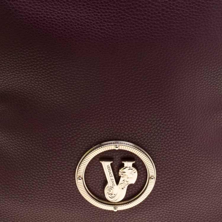 Pre Owned Versace Jeans Burgundy Pebbled Leather Backpack