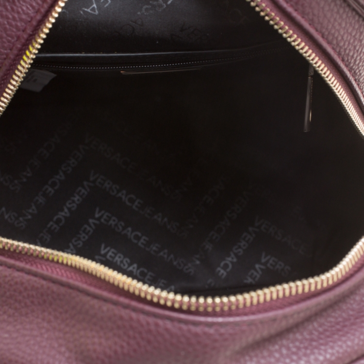 Pre Owned Versace Jeans Burgundy Pebbled Leather Backpack