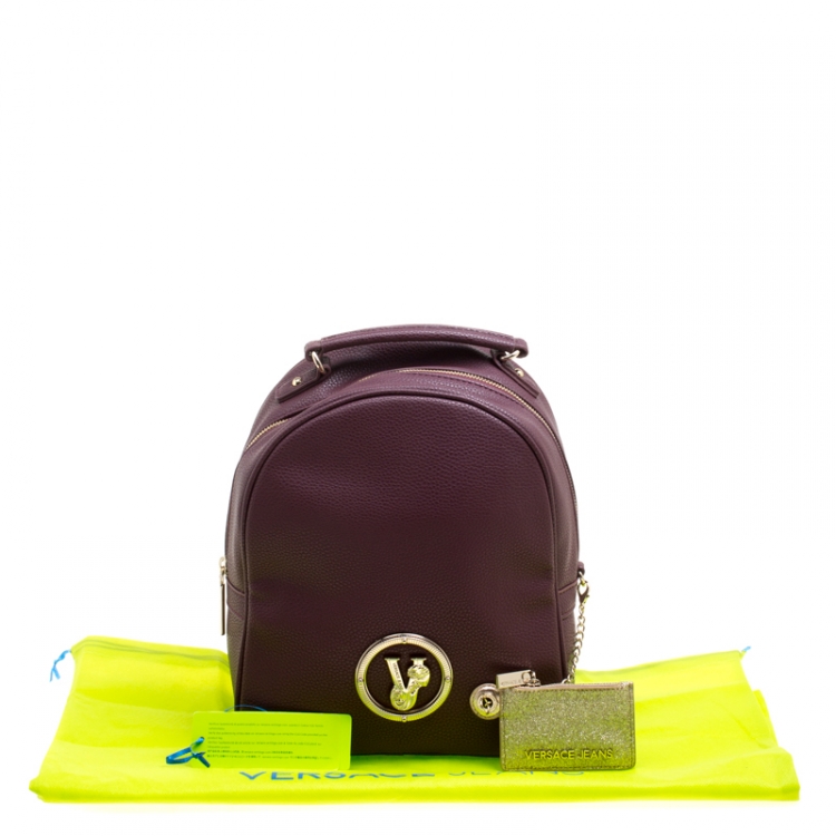 Pre Owned Versace Jeans Burgundy Pebbled Leather Backpack