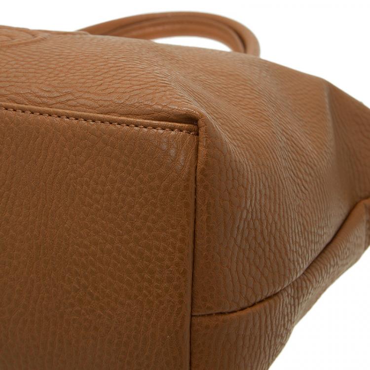 Pre Owned Versace Jeans Brown Pebbled Leather Crystal Studs Shopping Tote