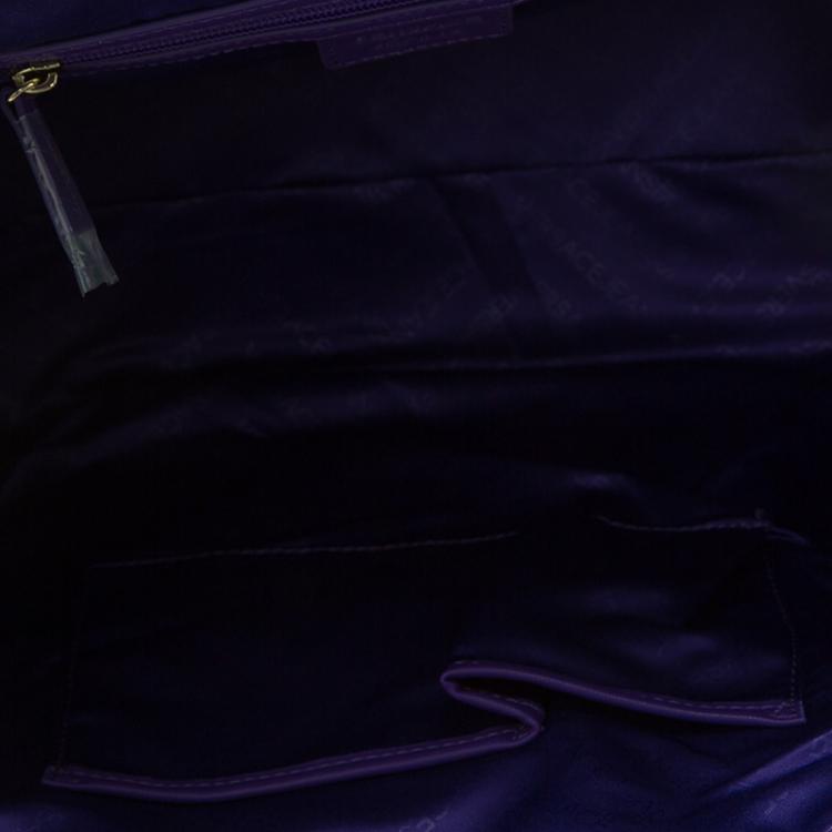Pre Owned Versace Jeans Brown Pebbled Leather Crystal Studs Shopping Tote