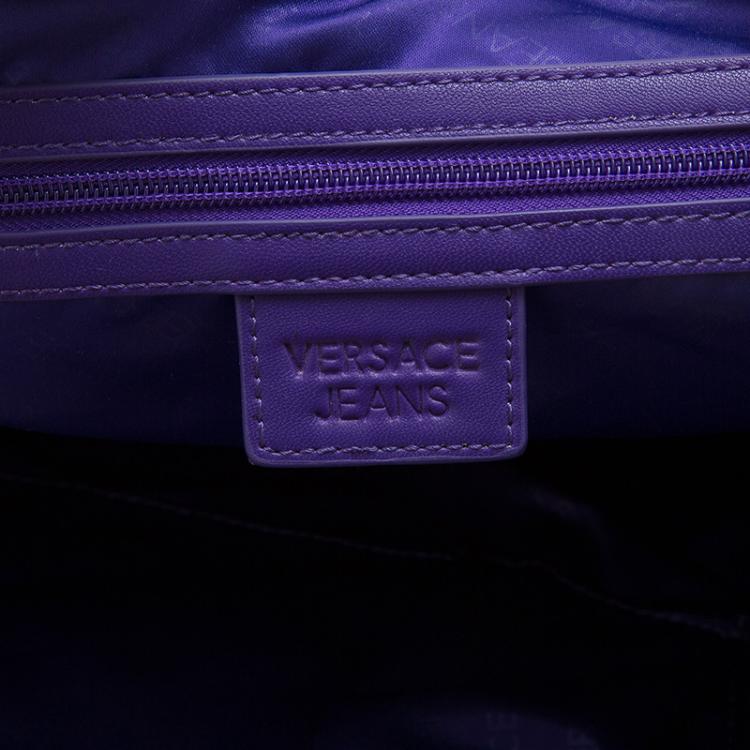 Pre Owned Versace Jeans Brown Pebbled Leather Crystal Studs Shopping Tote