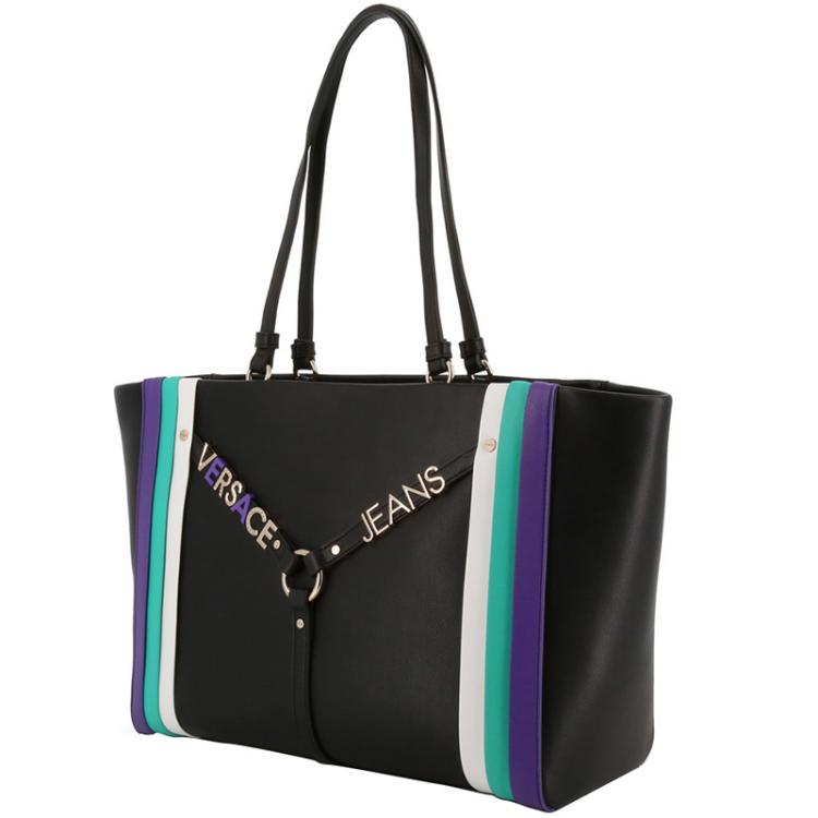 Pre Owned Versace Jeans Black Synthetic Leather Tote Bag