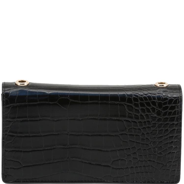Pre Owned Versace Jeans Black Embossed Faux Leather WOC Clutch Bag