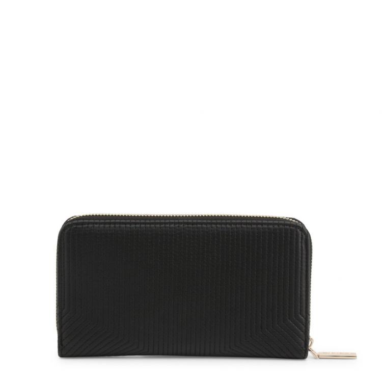 Pre Owned Versace Jeans Black Quilted Faux Leather Zip Around Wallet