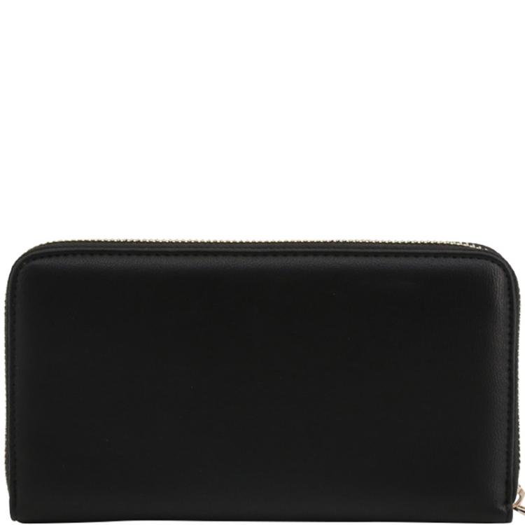 Pre Owned Versace Jeans Black Faux Leather Zip Around Wallet